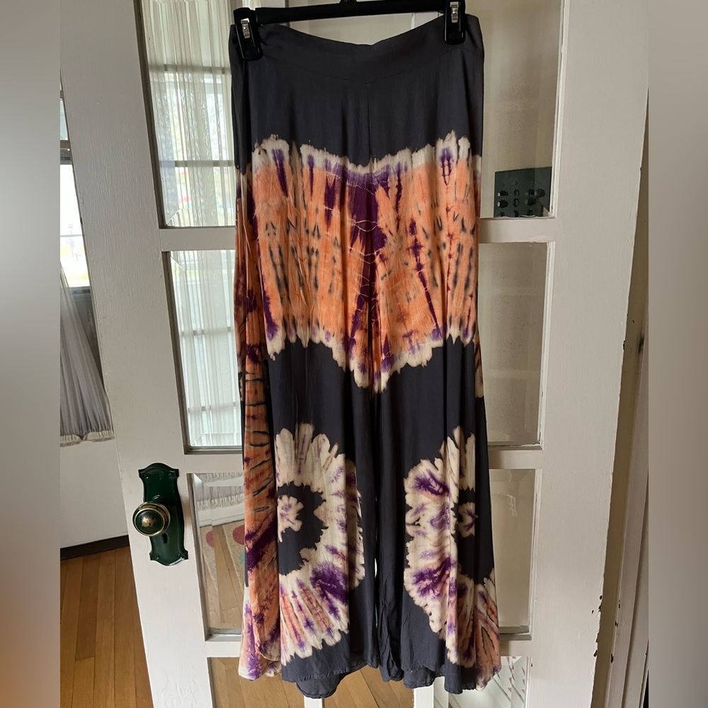 Tie-Dye Wide Leg Women’s Jumpsuit Pants - Black and Orange